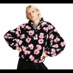 NEW Sandy Liang x Target Floral Black Teddy Sherpa Half Zip Sweater Jacket Sz S